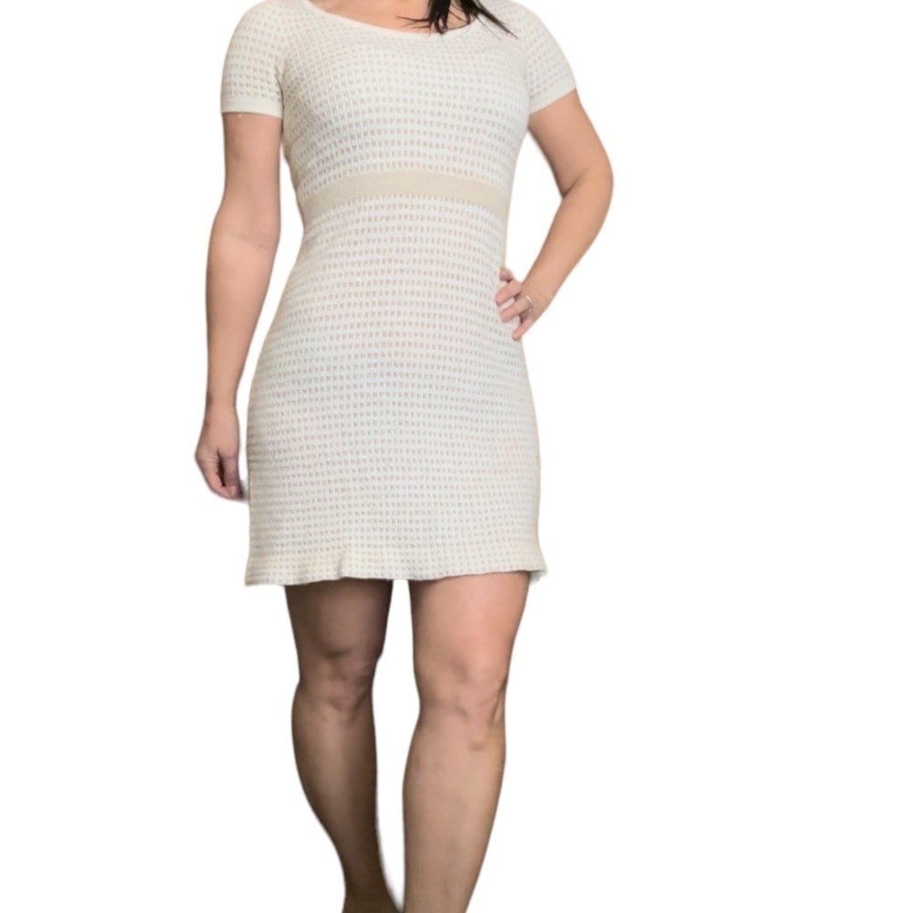 ANTHROPOLOGIE Sparrow Gold Gilt Grid Sweater Dress size small